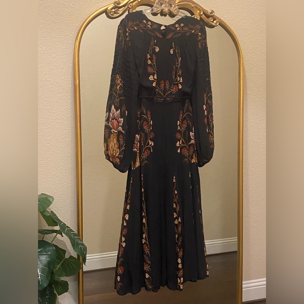 Farm Rio Black Berry Garden Long Sleeve Pleated Midi Dress Size S - Picture 10 of 15